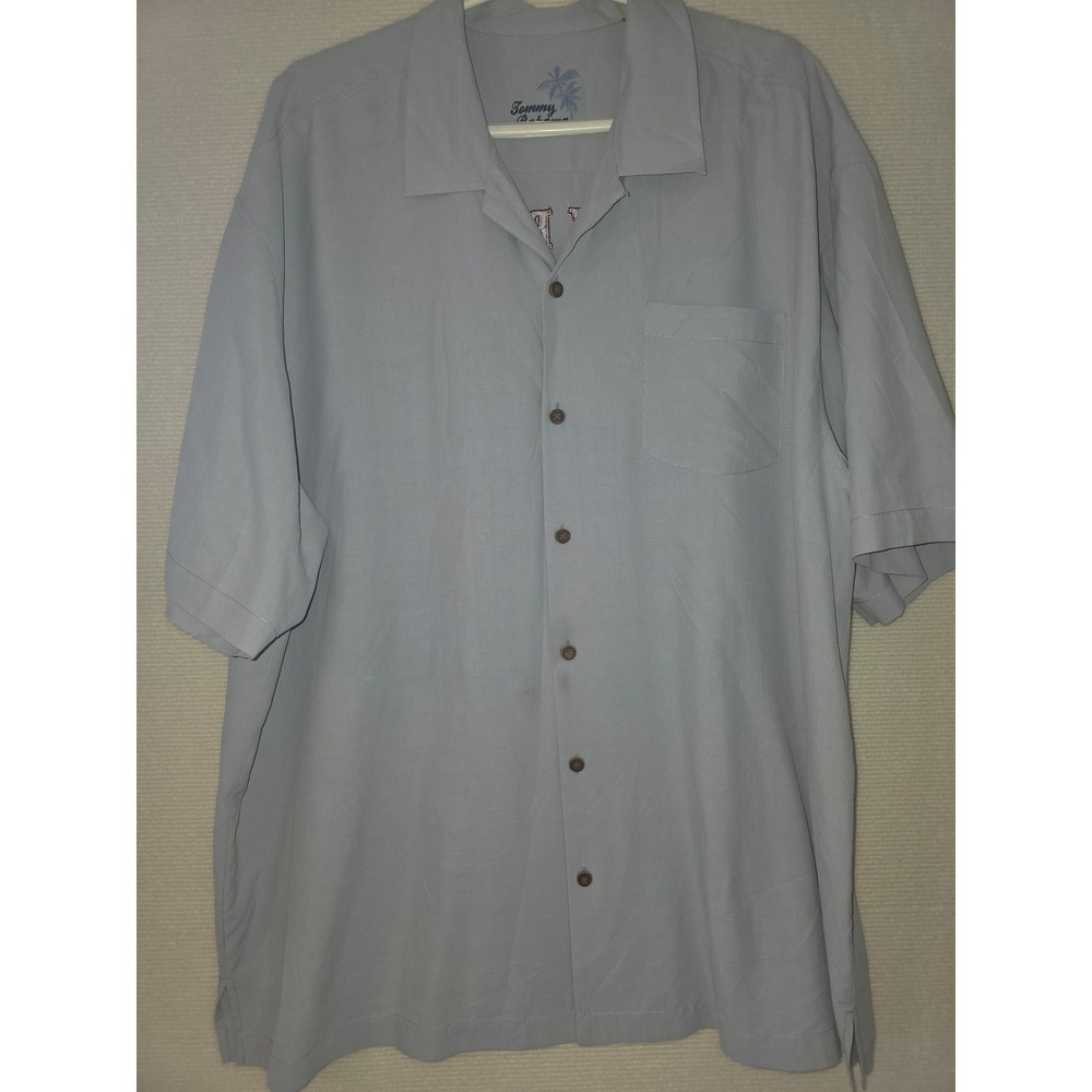 Tommy Bahama Mens Carry A Big Stick Embroidered Surfboard Camp Shirt Blue Grey
